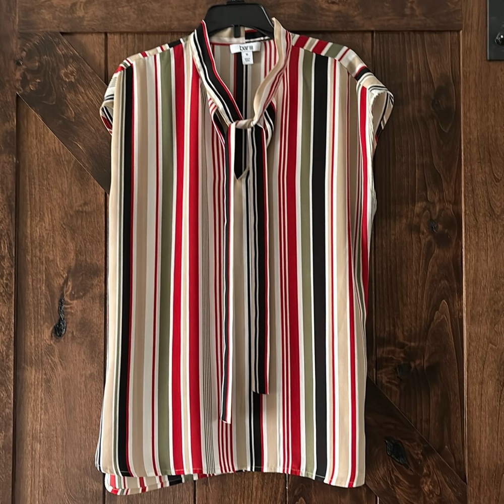 Sleeveless Bar III Blouse Multi Stripes Tie Neck sz M